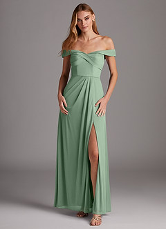 Azazie Mena Final Sale Agave A-Line Off the Shoulder Mesh Convertible Dress image1
