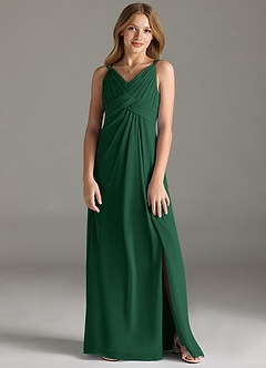 Azazie Maren Allure Junior Vestido de Verde Oscuro de Gasa de Corte En A con Encaje image1