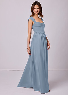 Barbie ♥ Azazie Bridesmaid Dresses Dusty Blue A-Line Corset Chiffon Dress image3