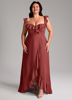 Azazie Lyra Bridesmaid Dresses Terracotta A-Line Chiffon Convertible Dress image15