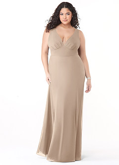 Azazie Christiana Bridesmaid Dresses Taupe A-Line V-Neck Pleated Chiffon Dress image9