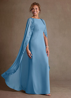 Azazie Artemisia Mother of the Bride Dresses Steel Blue Sheath Lace Chiffon Dress image2