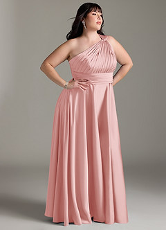 Azazie Charlize Jurken voor bruidsmeisjes Jurk van Stretch Satijn met A-lijn One-shoulder Poederroze image12