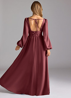 Azazie Norah Vestidos de damas de honor Vestido de Merlot de Satén Elástico de Corte en A image2