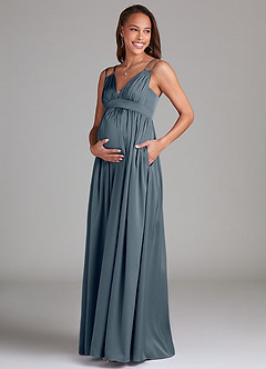 Azazie Emree vestidos de dama de honor de maternidad Vestido de Corte En A Con bolsillos Hasta el suelo Satén Elástico image3