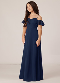 Azazie Juna Junior Dark Navy A-Line Off the Shoulder Chiffon Dress image3