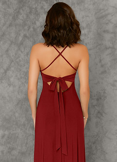 Azazie Aubrianna Robes de demoiselle d'honneur Robe Trapèze en Tricot de luxe Plissée Écarlate image6