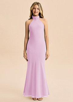 Azazie Velli Junior Meerjungfrau-Linie Hoher Kragen Chiffon Kleid Bonbonrosa image3