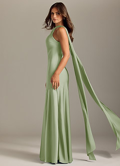 Azazie Kinsley Vestidos de damas de honor Vestido de Salvia Polvorienta de Satén Elástico de Corte Sirena con Corte Lateral image4