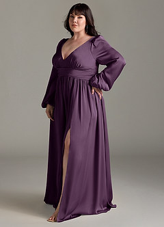 Azazie Norah Bridesmaid Dresses Plum A-Line Stretch Satin Dress image11