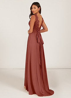Azazie Gertrude Abiti da Damigella Abito A-Line in Chiffon Pizzo Auburn image10