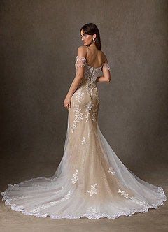 Azazie Saskia Wedding Dresses Diamond White Nude Mermaid Sequins Tulle Dress image2