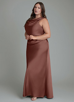Azazie Kieryn Vestidos de damas de honor Vestido Expresado de Satén Elástico de Corte Sirena con Plisado image10