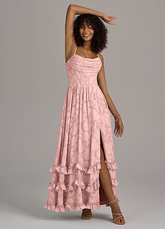 Azazie Lettie Robes de demoiselle d'honneur Robe Trapèze en Blumen-Burnout Corset Rose Poudré image5
