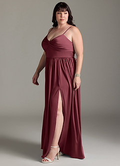 Azazie Zeya Bridesmaid Dresses Merlot A-Line Pleated Stretch Satin Dress image13