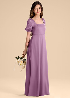 Azazie Briar Junior Vestido de Glicinia de Satén Elástico de Corte en A con Lazo image6