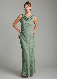 Azazie Kieryn Robes de demoiselle d'honneur Robe Sirène en Blumen-Burnout Plissée Matcha image1
