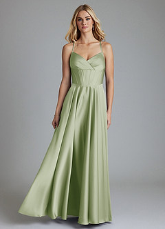 Azazie Alaia Jurken voor bruidsmeisjes Jurk van Stretch Satijn met A-Lijn Korset Stoffige Salie image1