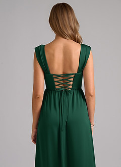 Azazie Hattie Vestidos de damas de honor Vestido de Verde Oscuro de Satén Elástico de Corte en A con Corsé image7