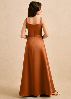 Azazie Emiko Girls Formal Flower Girl Dresses Copper A-Line Pleated Matte Satin Dress image2