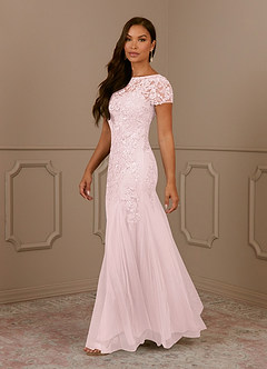 Azazie Laurie Mother of the Bride Dresses Blushing Pink Mermaid Scoop Sequins Tulle Dress image3
