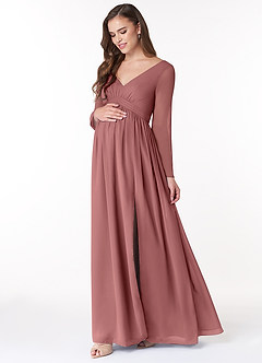 Azazie Teton Brautjungfernkleider für Schwangere A-Linie Langarm Chiffon Bodenlänge Kleid image3