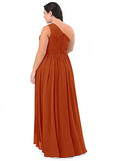 Azazie Mathilda Final Sale Paprika A-Line One Shoulder Chiffon Dress image7