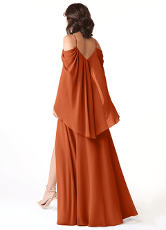 Azazie Cienna Vestidos de damas de honor Vestido de Naranja Quemada de Gasa de Corte en A con Vestidos sin tirantes image5