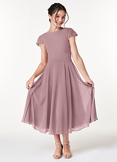 Azazie Payton A-Line Bow Chiffon Tea-Length Junior Bridesmaid Dress image3