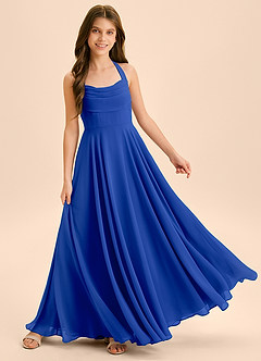Azazie Kady Junior A-Linie Herzausschnitt Chiffon Kleid Königsblau image4
