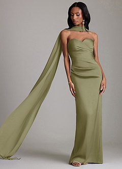 Azazie Sonora Brautjungfernkleider Etui Schulterfrei Stretch-Satin Kleid Pistazie image8