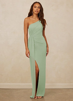 Christian Siriano Bridal for Azazie 1003 Bridesmaid Dresses Dusty Sage Sheath One Shoulder Chiffon Dress image1