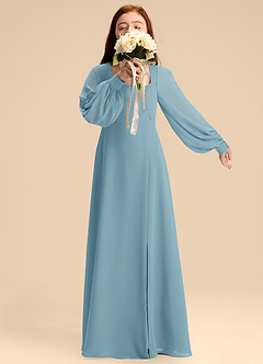 Azazie Bondi Junior Abito A-Line in Chiffon Blusa Blu Lunatico image1