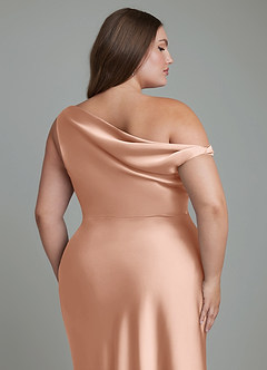 Azazie Emerson Robes de demoiselle d'honneur Robe Sirène en Satin extensible Épaules dénudées Or Rose image13