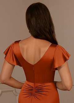 Azazie Roya Vestidos para mãe da noiva Vestido Laranja Queimada de Cetim elástico de sereia com Decote em V Plissado image6