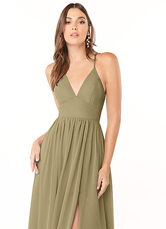Azazie Aaida Bridesmaid Dresses Moss Green A-Line Corset Chiffon Dress image6