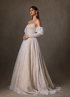 Azazie Sienna Robes de mariée Robe Trapèze en Dentelle Encolure en Forme de Cœur Diamant Blanc Champagne image1