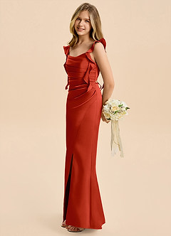 Azazie Jessamine Junior Rust A-Line Ruched Stretch Satin Dress image7