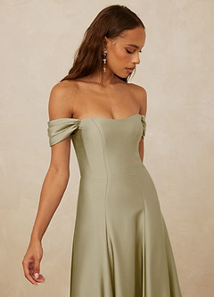 Christian Siriano Bridal for Azazie 1002 Vestidos de damas de honor Vestido de Musgo Verde de Satén Elástico de Corte en A Convertible con Vestidos sin tirantes image4