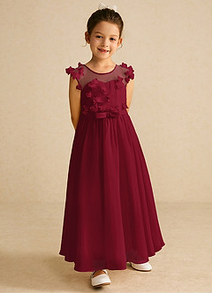 Azazie Arlo Blumenmädchenkleider A-Linie Schleifen Chiffon Kleid Burgunderrot image4