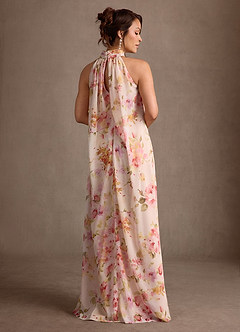 Azazie Camilla Mother of the Bride Dresses Pale Yellow Floral A-Line Pleated Chiffon Dress image2