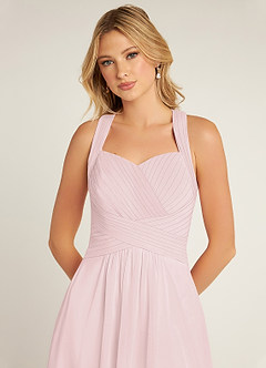 Azazie Claudia Robes de demoiselle d'honneur Robe Trapèze en Mousseline de soie Encolure en Forme de Cœur Rose Pâle image5