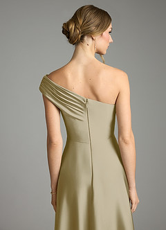 Azazie Melanie Suknie dla druhen Linia A Zza ramienia Satyna elastyczna Do ziemi Sukienka image2