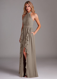 Azazie Avary Bridesmaid Dresses Taupe A-Line Pleated Chiffon Dress image2