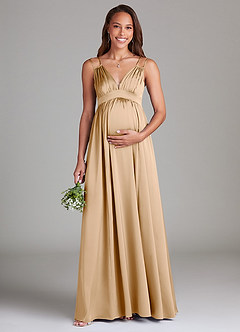 Azazie Emree Maternity Bridesmaid Dresses A-Line Stretch Satin Floor-Length Dress with Pockets image1