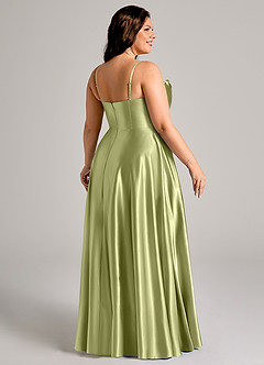 Azazie Elle Vestidos de damas de honor Vestido de Pistacho de Satén Metálico de Corte en A con Con bolsillos image11