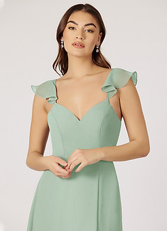 Azazie Everett Bridesmaid Dresses Agave A-Line V-neck Ruched Chiffon Dress image9