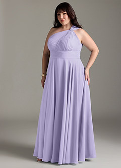 Azazie Charlize Robes de demoiselle d'honneur Robe Trapèze en Mousseline de soie Ue épaule Lilas image5