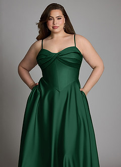 Azazie Meleena Final Sale Dark Green A-Line Strapless Stretch Satin Dress image11