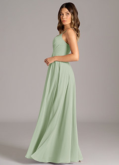 Azazie Amani Vestidos de damas de honor Vestido de Salvia Polvorienta de Gasa de Corte en A con Plisado image3